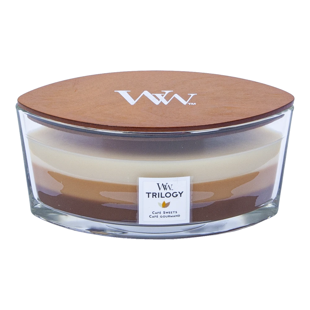 Woodwick Trilogy Cafu00e9 Sweets Ellipse Candle - Geurkaars 3 Woodwick Trilogy Cafu00e9 Sweets Ellipse Candle - Geurkaars